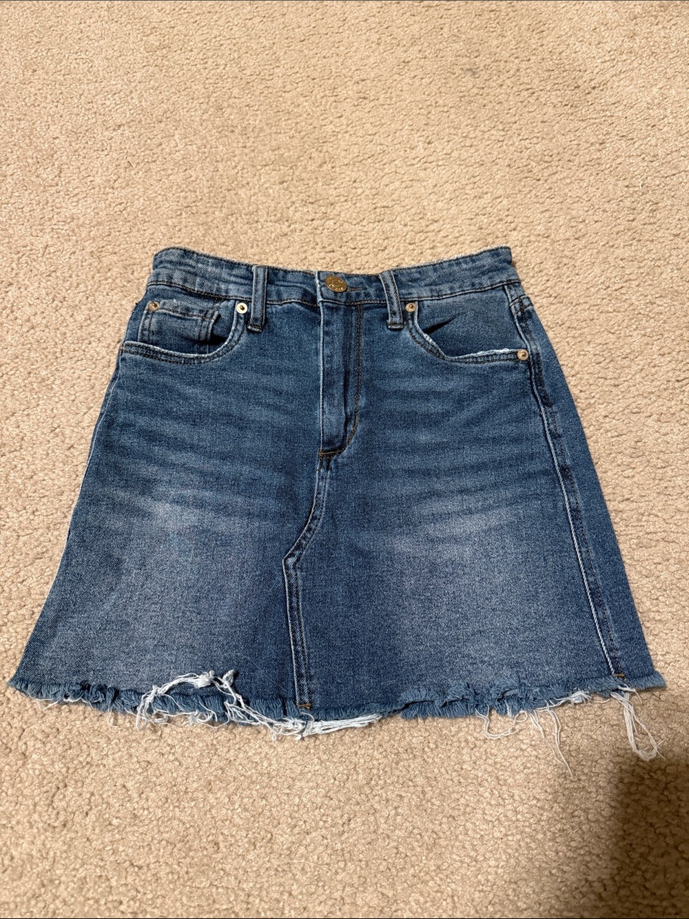 STS Blue Distressed Dark Blue Denim A-Line Mini Skirt